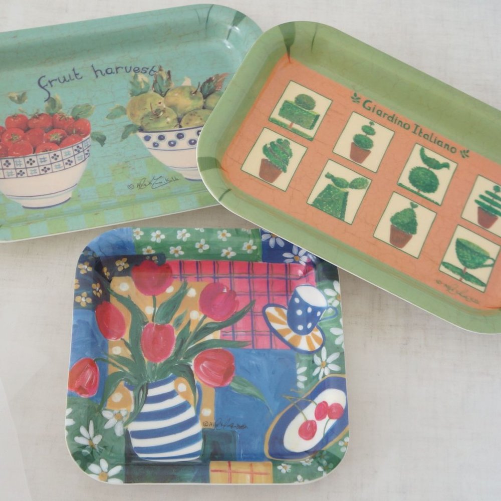 Set of 3 Vintage Italy Artist Alie kruse kolk  Small Melamine Trays